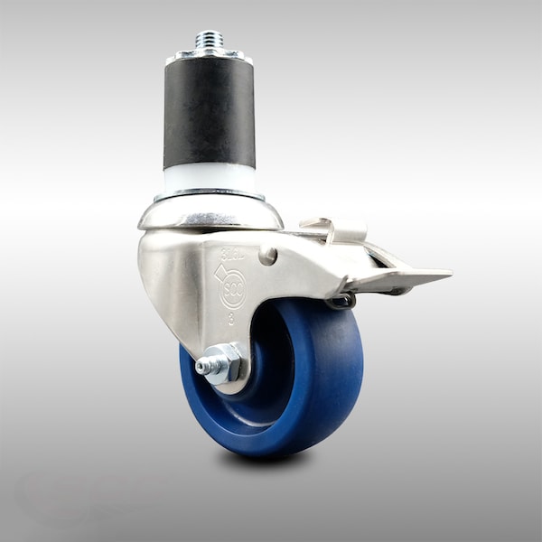 3 Inch 316SS Solid Poly Swivel 1-7/8 Inch Expanding Stem Caster Lock Brake SCC